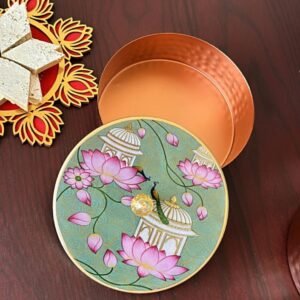 Round Lakshmi Print Red Metal Box
