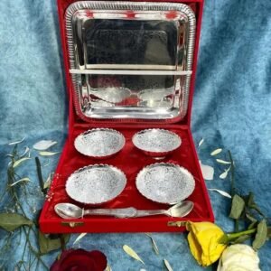 Silver Plated Bowl with Spoon and Tray