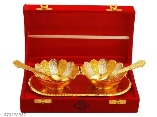 German Silver-Gold Plated Traditional Bowl Set by rayan international