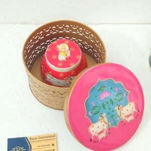 Metal Gifting Printed Box With Pichwai Printed Jars