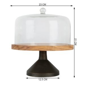 Wooden & Metal Pastry Holder with Dome Cover