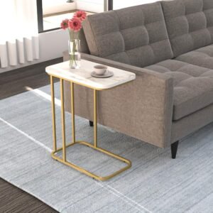 Modern Luxury Marble Finish Metal Side Table for Living Room & Bedroom