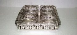 Square German Silver Tray with Four Bowls Square Decorative Silver Tray  Best Gift for Pooja